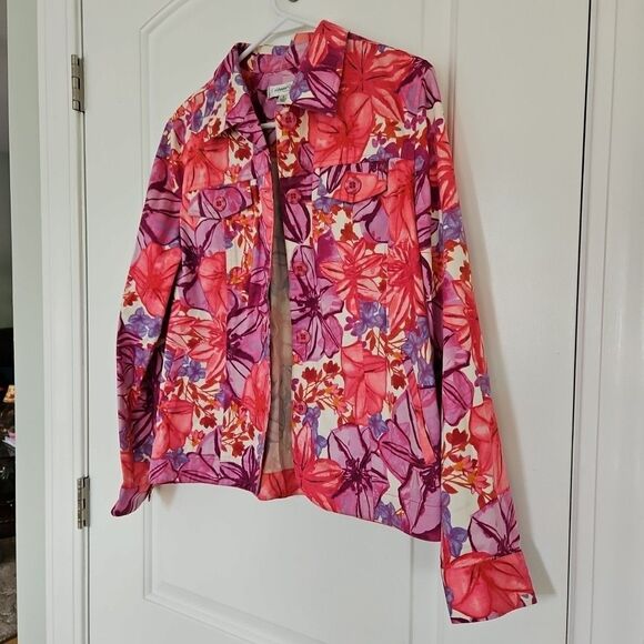 Coldwater Creek Floral Jacket  Pink Purple Jacket Cotton Spandex Sz. Med. Garden - Picture 3 of 9